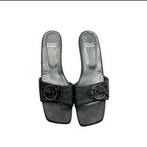 Stuart Weitzman Women's 8.5 Slides Heels Black Leather  Sandals